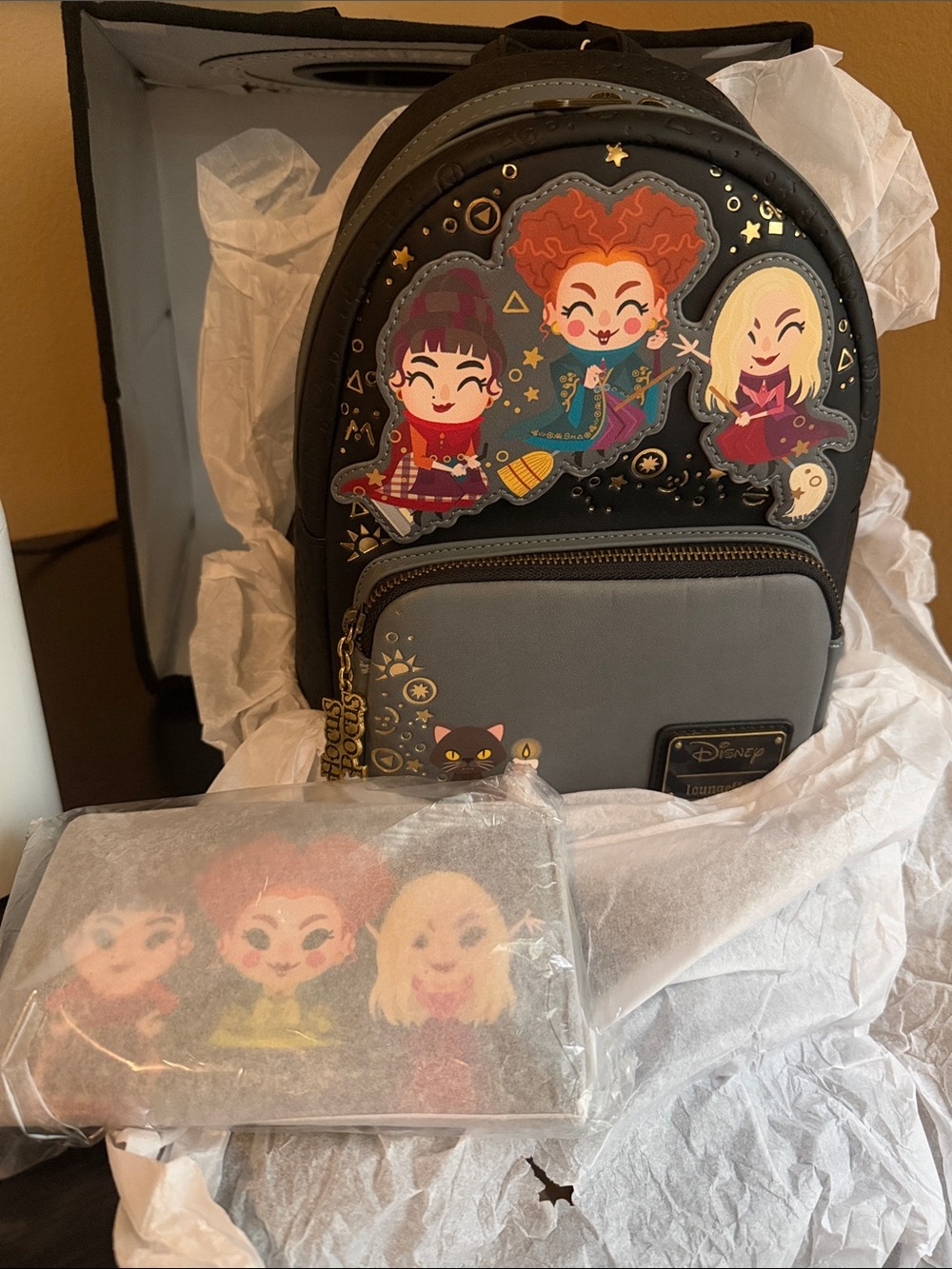 Disney Loungefly Hocus Pocus Chibi Trio Mini Backpack with matching wallet
